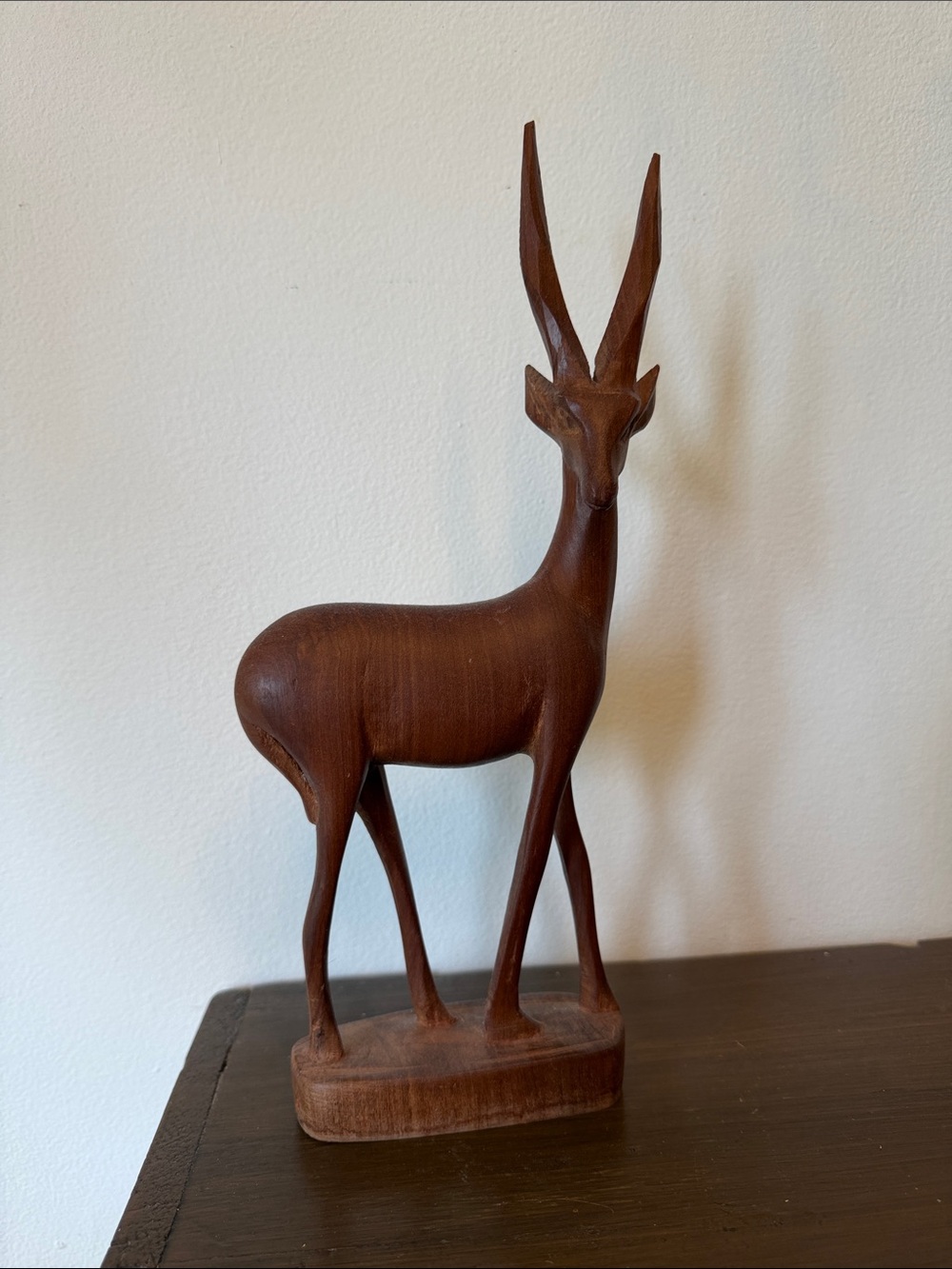 Hand-Carved Wooden Antelope Figurine - Brown Home Art